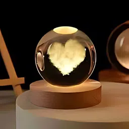 the das shop 3D Crystal Ball LED Night Lamp Deer & Heart Design Glass Night Lamp image 1