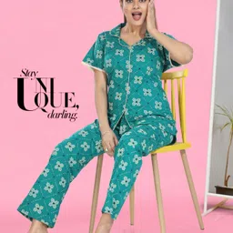 glam world Women Shirt & Pyjama set Blue Printed image 1
