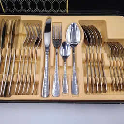 downtown celebrations 24-Piece Cutlery Set | Includes Forks, Knives, Spoons & Teaspoons | Premium Stainless Steel Cutlery Set image 3