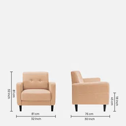 febonic Marq Fabric 1 Seater Sofa in Cosmic Beige Colour image 2