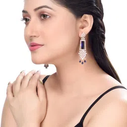 saraf rs jewellery Rose Gold plated Blue AD studded Drop Earrings Cubic Zirconia Brass Drops & Danglers image 2