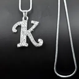 afh Initial Letter Alphabet K Diamond Studed Snake Chain Pendnet for Men and Women Metal Pendant-picture-22
