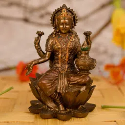 craftvatika PolyResin 8 Inches Sitting On Lotus Laxmi Idol image 1