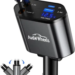 TURBO Universal 4-in-1 Retractable Car Charger|120W Fast Charging & Type-C Car Laptop Charger-image-40