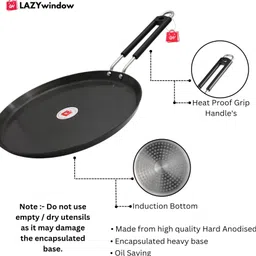 lazywindow Superior Quality Hard Anodized Dosa Tawa, 750ml (Black) - Tawa 27.5 cm diameter image 3