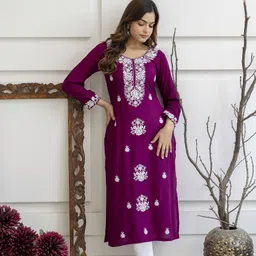 petopian Women Embroidered Cotton Blend Straight Kurta-picture-14