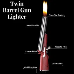 triq Dual Barrel Gun Lighter – Refillable Butane Gas Lighter for Cigarettes Cigars & Camping (Windproof, Adjustable Flame) Pocket Lighter image 3