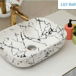 Premium Quality Ceramic Glossy Marble Art Basin For Bathrooms & Living Room TM - 5002 [18 x 13 x 5]INCH Table Top Basin-image-26