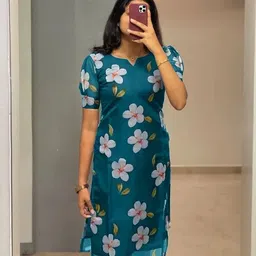ak fashion mall Women Floral Print Organza A-line Kurta-picture-12