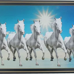 elegance VASTU 7 White Running Horses Wall Frame Digital Reprint 13.25 inch x 25.25 inch Painting image 1