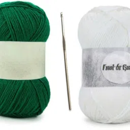 waaome Green & White Wool 200gm 100×2 + 1 Steel Kurusiya Art Knitting Yarn Thread(W103) image 1