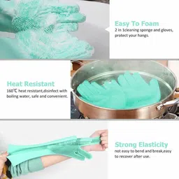 qualitech Silicon Hand Gloves For Washing Dishes cleaning Kitchen Bathroom Toilet Cleaner Wet and Dry Glove image 3