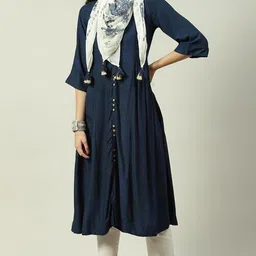 Women Fit and Flare Dark Blue Below Knee Dress-image-43