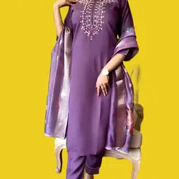 rutsh fashion Women Cotton Rayon Kurta Pant Dupatta Set image 1