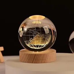 bhumija Globe Crystal Ball Night Light Lamp with Wooden Base Table Lamp image 5
