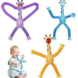 my baby love a perfect care 2 Set of Telescopic Suction Cup Robot & Giraffe Toy, Pop Tubes Baby Toys image 3