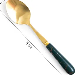 mgeezz Golden Big Spoons Set with Green Ceramic Handle Dinner table Serving Spoon Stainless Steel, Ceramic Serving Spoon, Tea Spoon, Table Spoon Set image 2