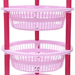 kuber industries Plastic Plastic 4-Tier Multi-Purpose Round Storage Basket, Organizer, Shelf Rack (Pink) Storage Basket image 2