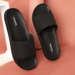 chupps Pure Black Slides Slippers Soft FootbedLightweight Flip Flops For Men Slides image 1