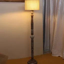 new era Classic Wooden Floor Lamp with Cotton Shade (White & Off-white) image 1