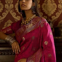 vichitra Woven, Self Design Banarasi Silk Blend, Jacquard Saree image 2