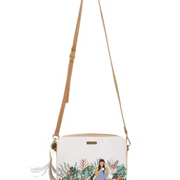 chumbak White Women Sling Bag - Medium Relaxed Afternoon Printed Ivory Sling Bag-picture-19