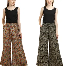 krishiv Pack of 2 Women Flared Multicolor Pure Cotton Trousers image 3