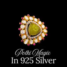 a silveraas Moissanite Polki Carved Green Triangle Adjustable Ring Sterling Silver Peridot, Ruby Gold Plated Ring image 5