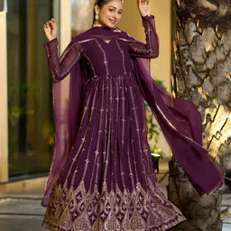 kedar fab Self Design, Embroidered Georgette Stitched Anarkali Gown image 4