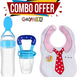 goyoku Baby Silicone Spoon Feeding bottle With Fruit Feeder And Tie bib Pack of 3 Teether and Feeder-picture-19