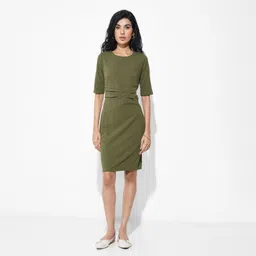 annabelle by pantaloons Women A-line Green Knee Length Dress-picture-11
