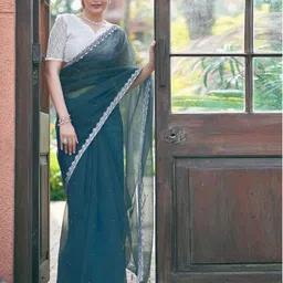 samah Dyed, Embellished Bollywood Net Saree image 1