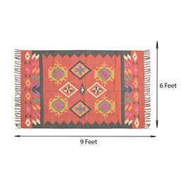 baithak krafts Red Wool & Jute Abstract 108 x 72 Inches Hand Woven Dhurries image 2