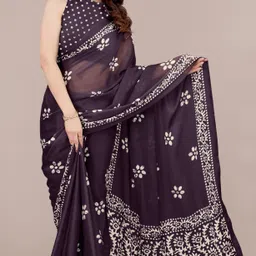 mirchi fashion Printed, Blocked Printed Hand Batik Chiffon, Georgette Saree image 4