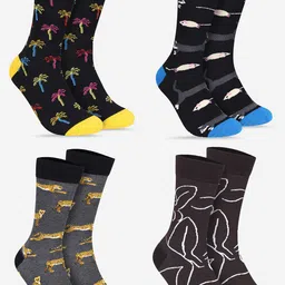 TOFFCRAFT Pack Of 4 Patterned Calf Length Socks-image-16
