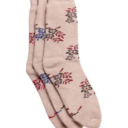 Texlon Women Pack Of 3 Beige Patterned Calf-Length Socks image 1