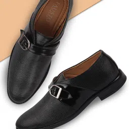FAUSTO Men Black Textured PU Monks-picture-34
