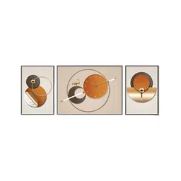 The Art House Brown & Gold-Toned Colourblocked Abstract Shaped Traditional Wall Clock image 2