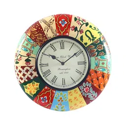 Aura Cream Coloured & Orange Printed Round Contemporary Wall Clock image 2