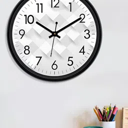 Aura White & Black Textured Round Analogue Wall Clock image 3