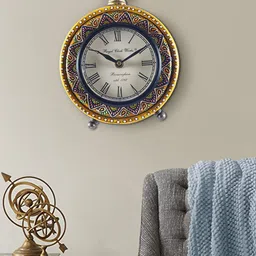 Aapno Rajasthan Blue & Mustard Textured Traditional Table Clock image 4