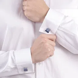 Peora Silver-Toned & Blue Square Cufflinks image 2