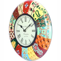 Aura Cream Coloured & Orange Printed Round Contemporary Wall Clock image 5