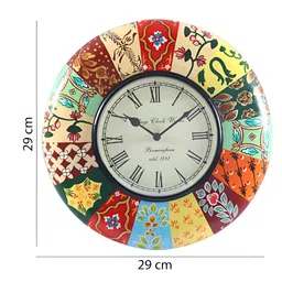 Aura Cream Coloured & Orange Printed Round Contemporary Wall Clock image 4