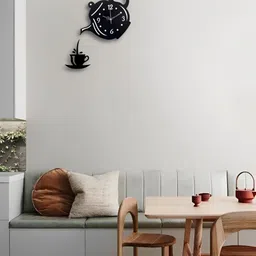 FASTQT Black & White Abstract Shaped Wooden Analogue Contemporary Wall Clock image 2