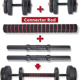 wilora 3in1 convertible 18kg(2.5kgX4KG,2KgX4 Plates set ) Adjustable Dumbbell set Black Bar & Plate Combo image 2