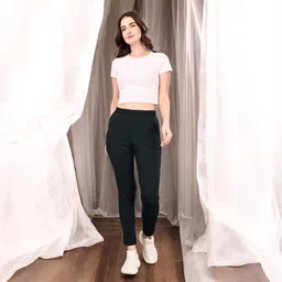 leewan Women Self Design Black Track Pants image 1