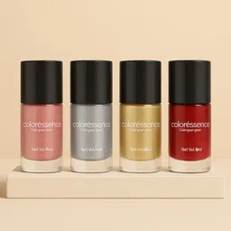 coloressence Metallic Nail Paint Combo|Bold Chrome Shades|High-Shine|Long-Wear Formula Copper Shine, Sliverine, Autumn Gold, Red Sparkle image 1