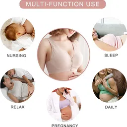 meizhimi fashion with passion Women Cotton Maternity Full Cup Non Padded Wire Free Leakproof Sleep Nursing Feeding Bra (Beige_38) (Pack of 1) image 4