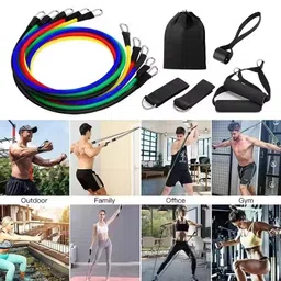 ERHETUS Portable 11-Piece Resistance Band for Men & Women | Training Gym Kit for Home Workout | Rubber Exercise Fitness Bands with Toning Tubes, Ankle Straps, Door Anchor, Handles & Carry Bag image 5
